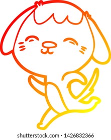 warm gradient line drawing of a happy cartoon dog