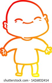 warm gradient line drawing of a happy cartoon bald man