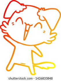 warm gradient line drawing of a happy little dog cartoon