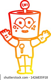 warme Farbverlauf-Linienzeichnung eines glücklichen Cartoon-Roboters