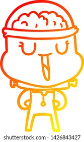 dibujo de línea de degradado cálido de un robot de dibujos animados feliz