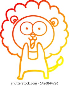 warm gradient line drawing of a happy cartoon lion