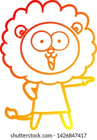 dibujo de línea de gradiente cálido de un león de caricatura feliz