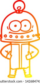 warm gradient line drawing of a happy carton robot with light bulb