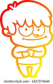 dibujo de línea de gradiente cálido de un hombre de caricatura feliz