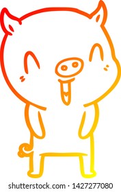 warm gradient line drawing of a happy cartoon pig