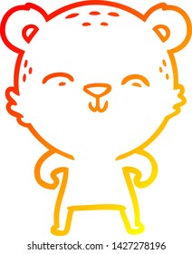 warm gradient line drawing of a happy cartoon bear