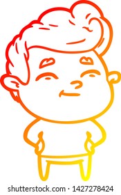 warm gradient line drawing of a happy cartoon man