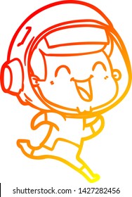 warm gradient line drawing of a happy cartoon astronaut