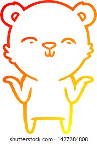 warm gradient line drawing of a happy cartoon polar bear shrugging shoulders
