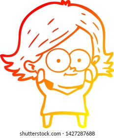 warm gradient line drawing of a happy cartoon girl