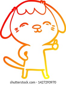 warm gradient line drawing of a happy cartoon dog giving thumbs up sign