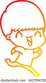 desenho de linha gradiente quente de um menino de desenhos animados feliz