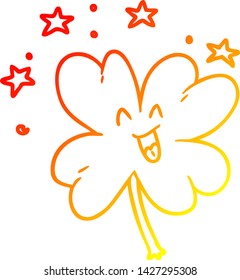 warm gradient line drawing of a happy cartoon four leaf clover
