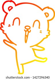warm gradient line drawing of a happy cartoon polar bear dancing