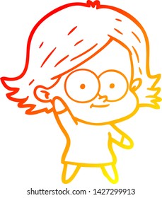 warm gradient line drawing of a happy cartoon girl