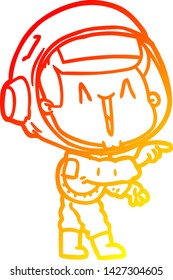 dibujo de línea de degradado cálido de un astronauta de dibujos animados alegre señalando