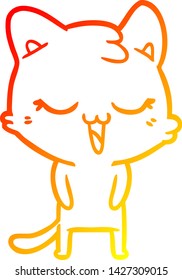 warm gradient line drawing of a happy cartoon cat