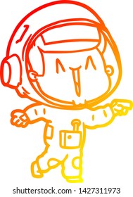 warm gradient line drawing of a happy cartoon astronaut pointing