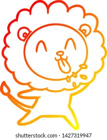 dibujo de línea de gradiente cálido de un león de caricatura feliz