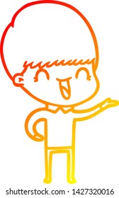 dibujo de línea de gradiente cálido de un niño de dibujos animados feliz