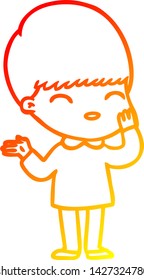 warm gradient line drawing of a happy cartoon boy