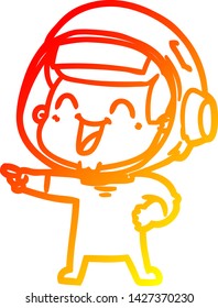 dibujo de línea de degradado cálido de un astronauta de dibujos animados feliz