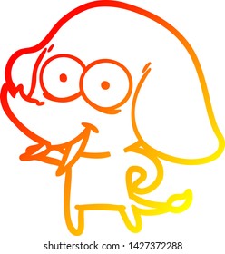 warm gradient line drawing of a happy cartoon elephant