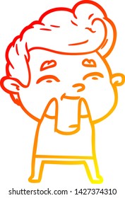 dibujo de línea de gradiente cálido de un hombre de caricatura feliz