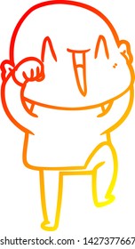warm gradient line drawing of a happy cartoon bald man