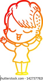 warm gradient line drawing of a happy cartoon girl