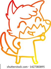 dibujo de línea de degradado cálido de un zorro de dibujos animados feliz