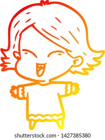warm gradient line drawing of a happy cartoon girl