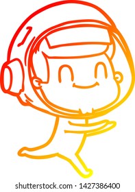 warm gradient line drawing of a happy cartoon astronaut man