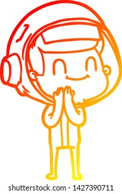warm gradient line drawing of a happy cartoon astronaut