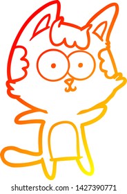 warm gradient line drawing of a happy cartoon cat
