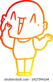 warm gradient line drawing of a happy cartoon bald man