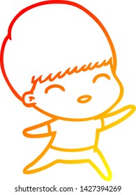 warm gradient line drawing of a happy cartoon boy