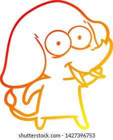 warm gradient line drawing of a happy cartoon elephant