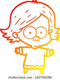 warm gradient line drawing of a happy cartoon girl