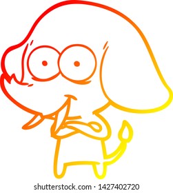 dibujo de línea de degradado cálido de un elefante de dibujos animados feliz