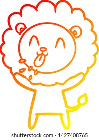 warm gradient line drawing of a happy cartoon lion