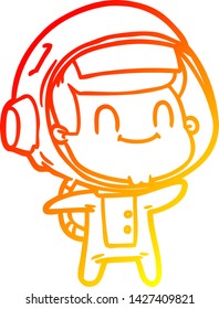 warm gradient line drawing of a happy cartoon astronaut