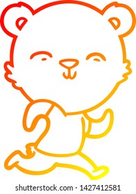 dibujo de línea de degradado cálido de un oso de dibujos animados feliz trotando
