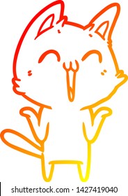 warm gradient line drawing of a happy cartoon cat