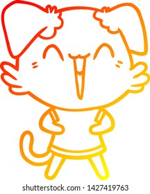 warm gradient line drawing of a happy little dog cartoon