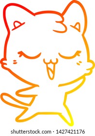warm gradient line drawing of a happy cartoon cat