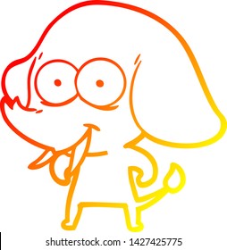 dibujo de línea de degradado cálido de un elefante de dibujos animados feliz