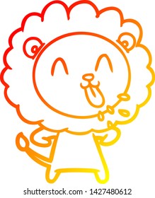 warm gradient line drawing of a happy cartoon lion