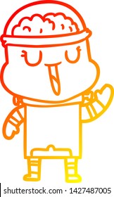 warm gradient line drawing of a happy cartoon robot waving